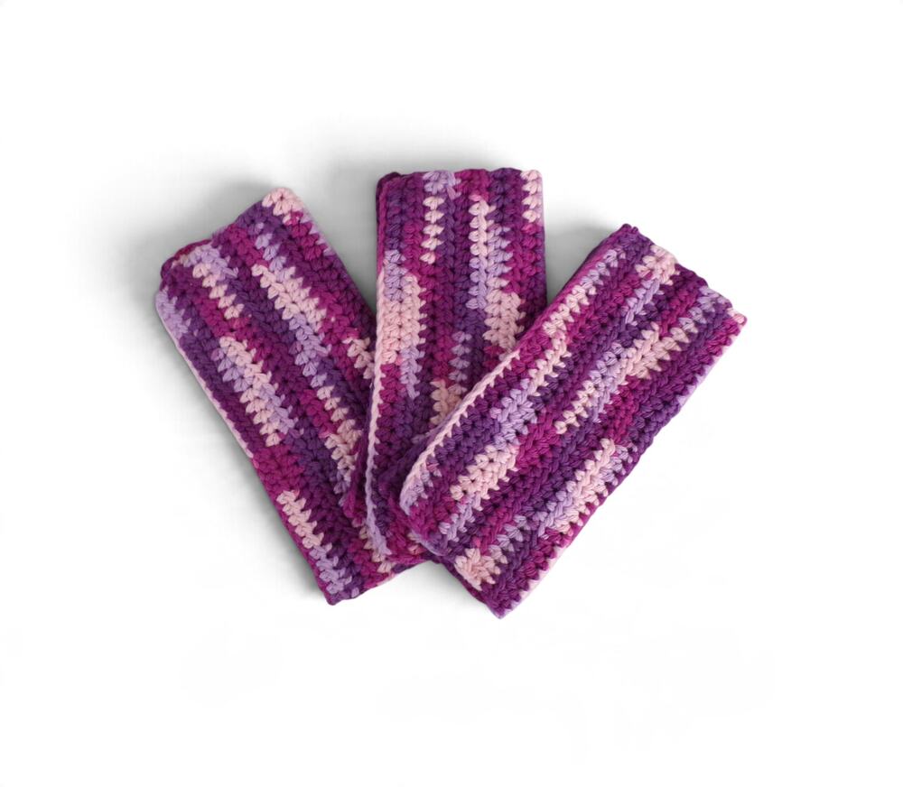 (3) Handmade Crocheted Dishcloths Washcloths 100% Cotton Purples Garden Party